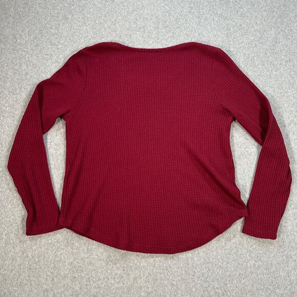 Altar’d State Waffle Knit Shirt Size Medium Burgundy V-Neck Long Sleeve - Picture 7 of 9